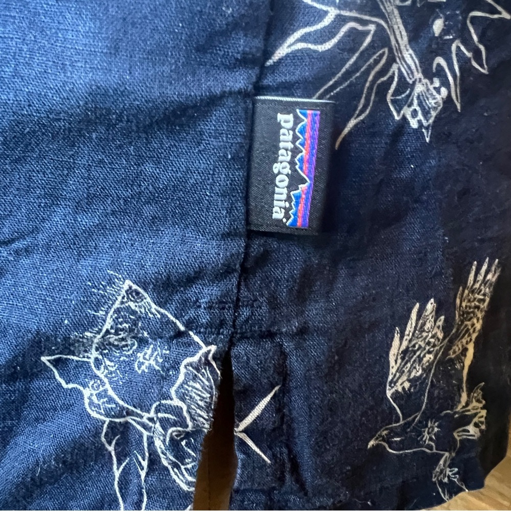 Patagonia Button Down Shirt Hemp Organic Cotton Men's Large Blue Navy Go Solar - Picture 7 of 13